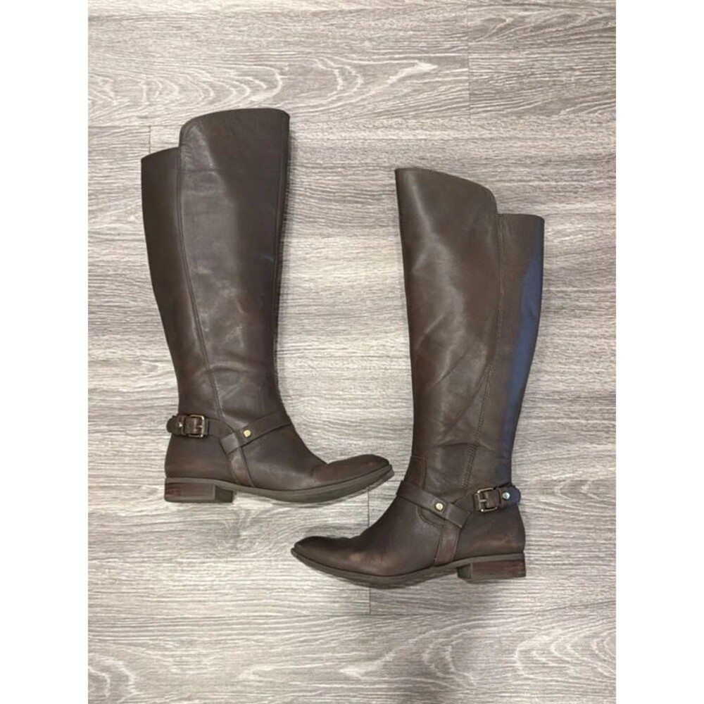 Anne Klein genuine leather brown tall riding boots with buckle.
